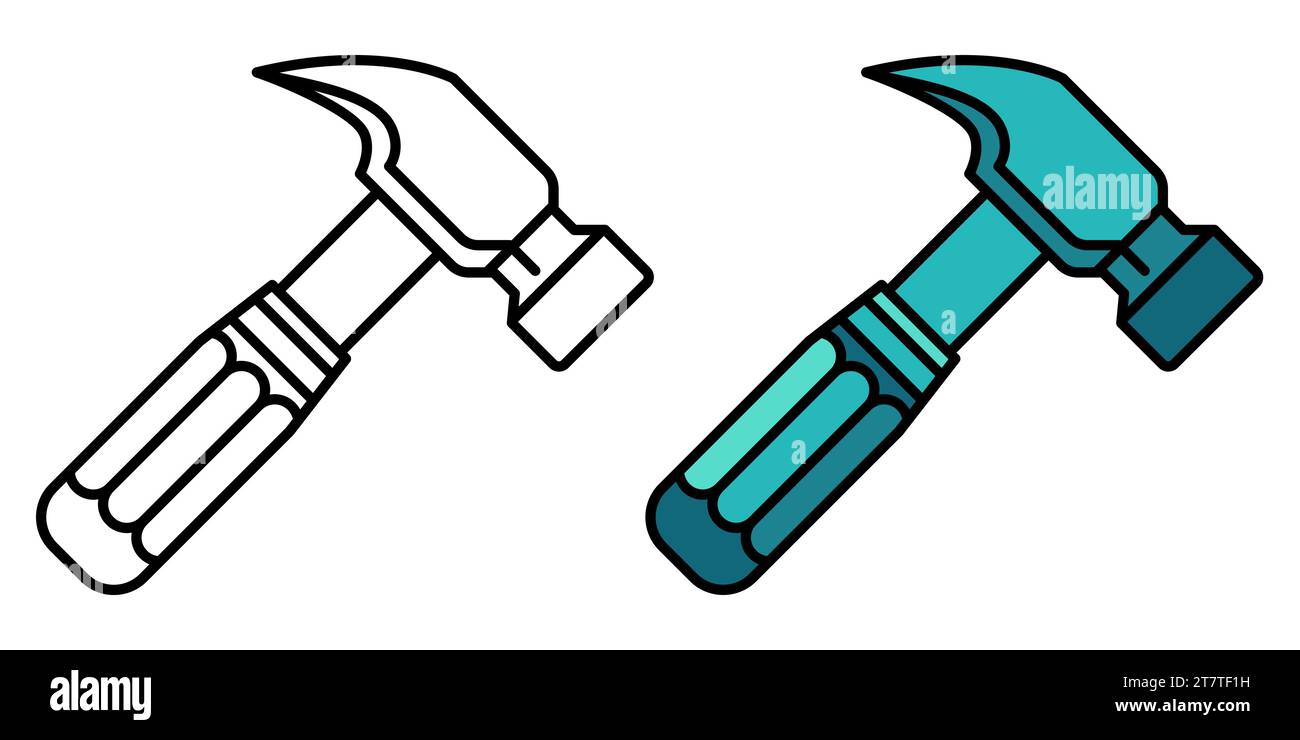 Hammer icons set. Linear hand hammers in flat style. Vector