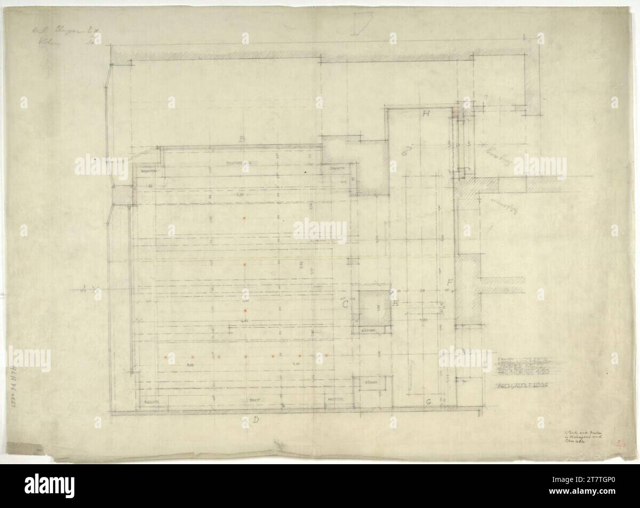 Adolf Loos (Entwerfer in) Sanatorium Esplanade, Karlsbad, Alte Wiese 36, Czech Republic, Reading Recimmer Grundriss. Transparent paper, pencil 1930-1931 , 1930/1931 Stock Photo