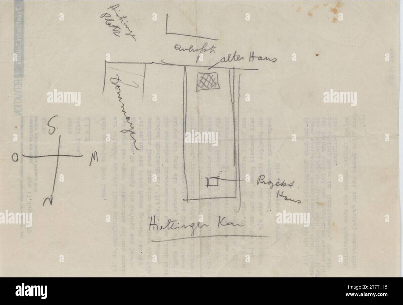 Adolf Loos (Entwerfer in) Location plan for a house in Hietzing. Stationery; Pencil 1929 , 1929 Stock Photo