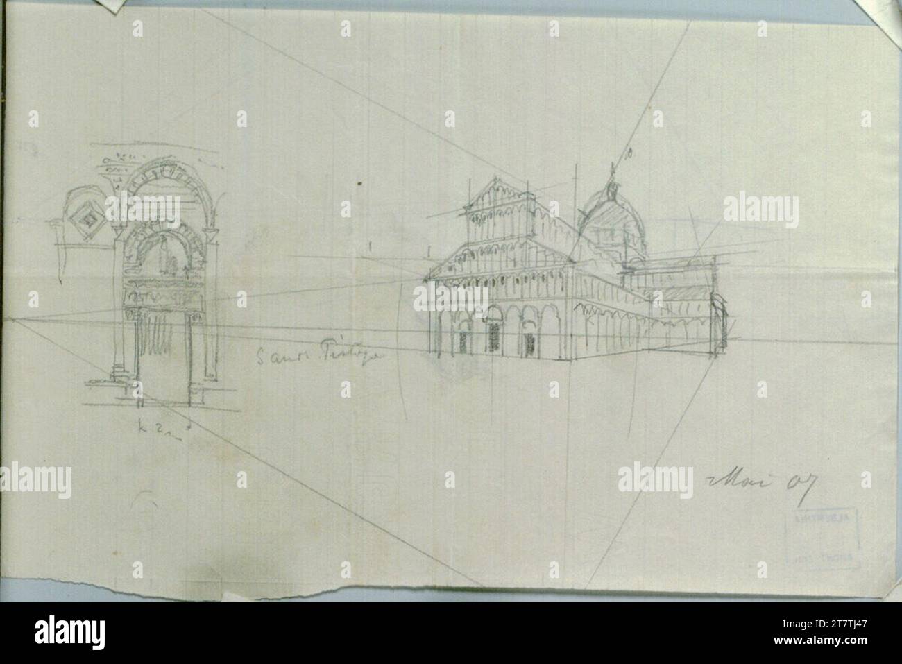 Alfred Castelliz (Zeichner in) Pisa, home, perspectives, Pistoia, S. Andrea, DetailuFruß. Paper, medium -strong; Pencil drawing 1907 , 1907 Stock Photo