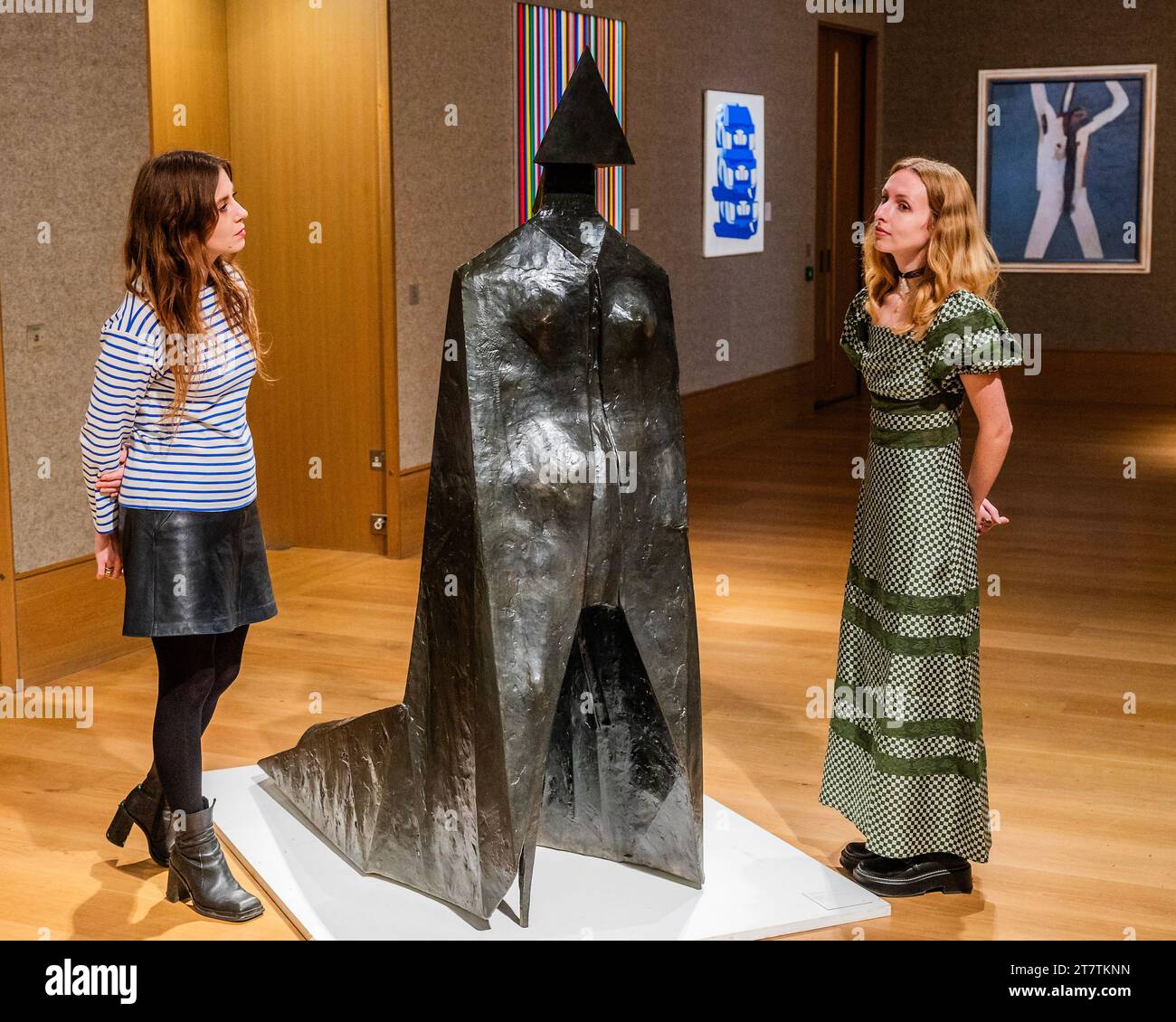 London, UK. 17th Nov, 2023. Cloaked Figure IX by Lynn Chadwick, cast in 1978, est £350,000-550,000 - Modern British Art sales previewed at Bonhams New Bond Street, London. Credit: Guy Bell/Alamy Live News Stock Photo