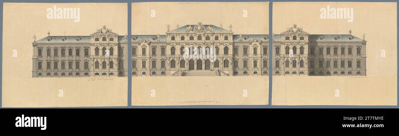 Bartolomeo Francesco Rastrelli Design for the duplicable castle in Mitau, view of the facade. Ink, watercolor, laved on solid paper 1738 , 1738 Stock Photo