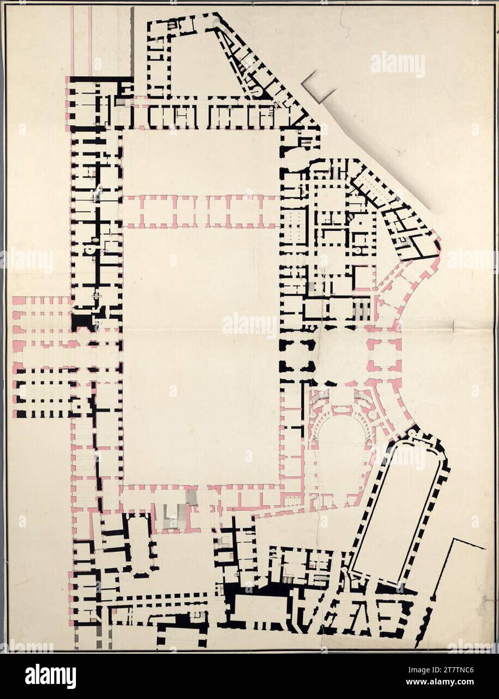Johann Aman (Architekt in) Vienna I, Hofburg, conversion and new construction project, overall plan, ground floor, floor plan. Chalk (presentation); Feder in black, ink in pink and black; multicolored 1814/15 , 1814/1815 Stock Photo