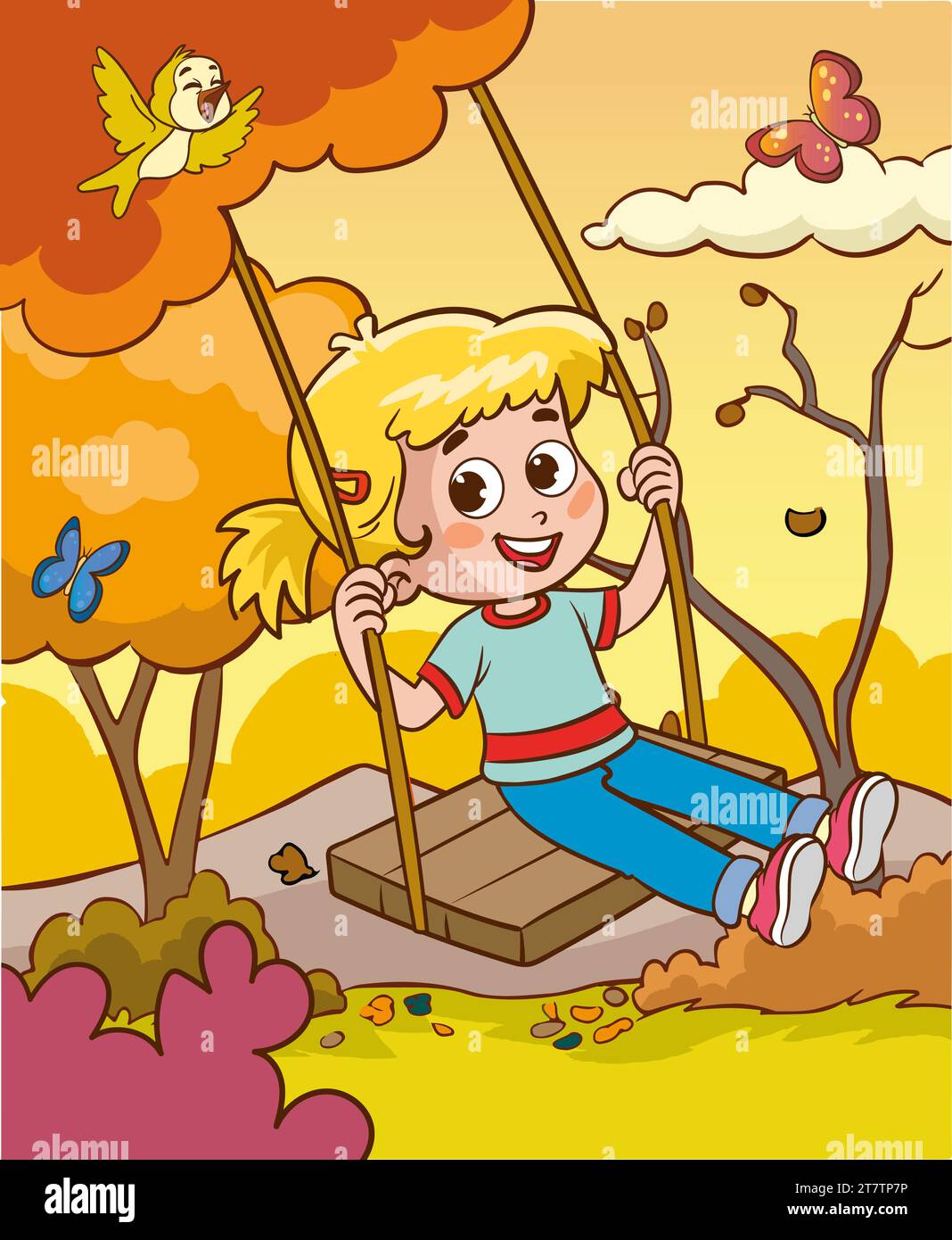 child swinging on swing with cartoon vector Stock Vector Image & Art