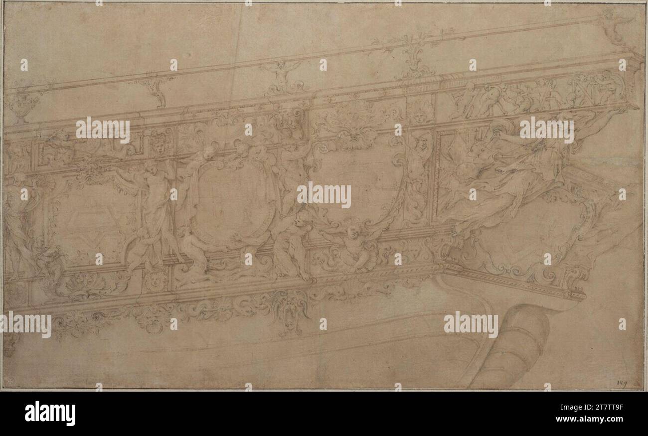 Alessandro Algardi Part of a frieze as a gorgeous ship. Feder in brown, brown laved Stock Photo