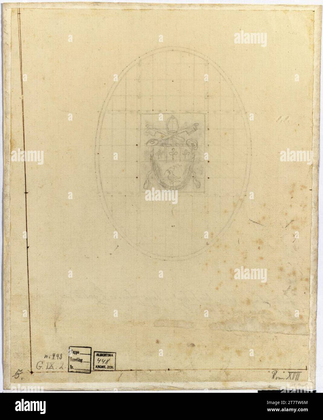 Francesco Borromini (Entwerfer in) Rome, San Giovanni in Laterano, window with coat of arms innocent x .. Paper, medium -strong; Graphite sketch; Sketch in graphite Stock Photo