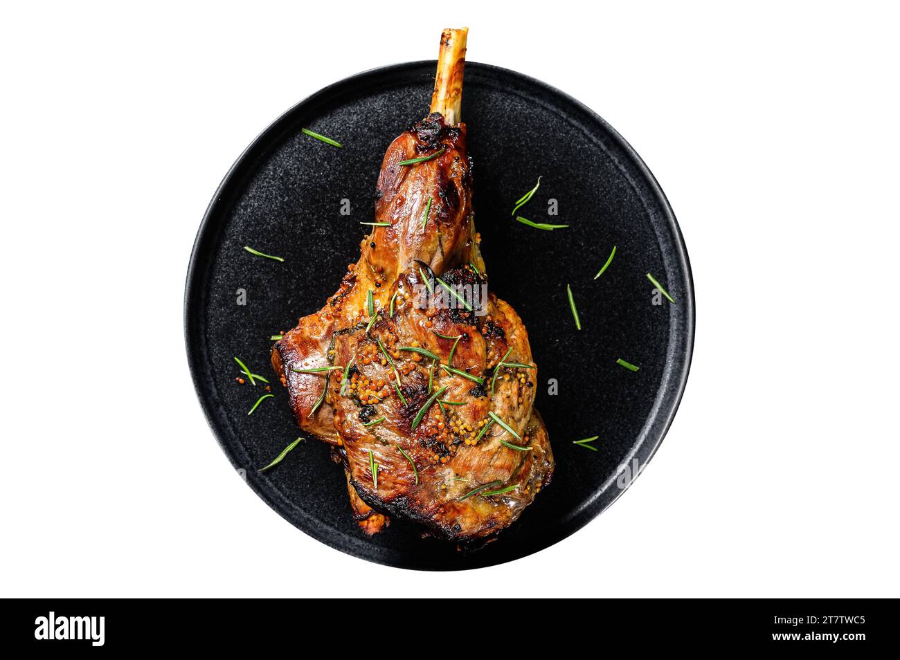 Oven baked lamb leg. Isolated, white background Stock Photo - Alamy