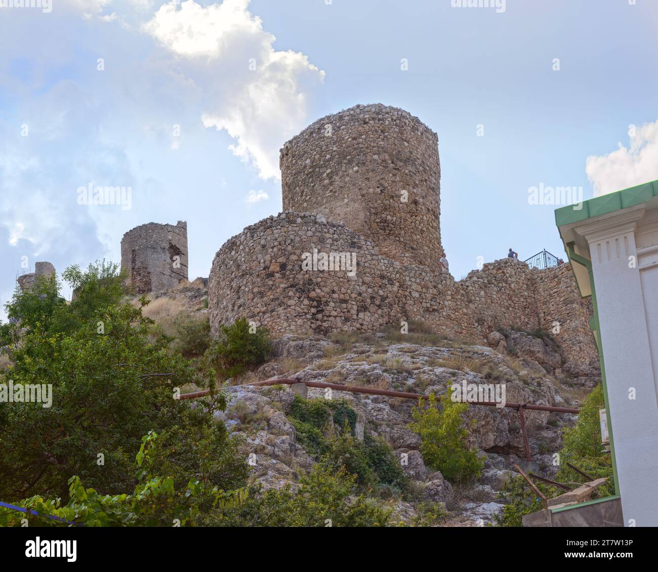 Closeup ruins of Genoese fortress Cembalo in Balaklava, Sevastopol region, Crimea. Stock Photo