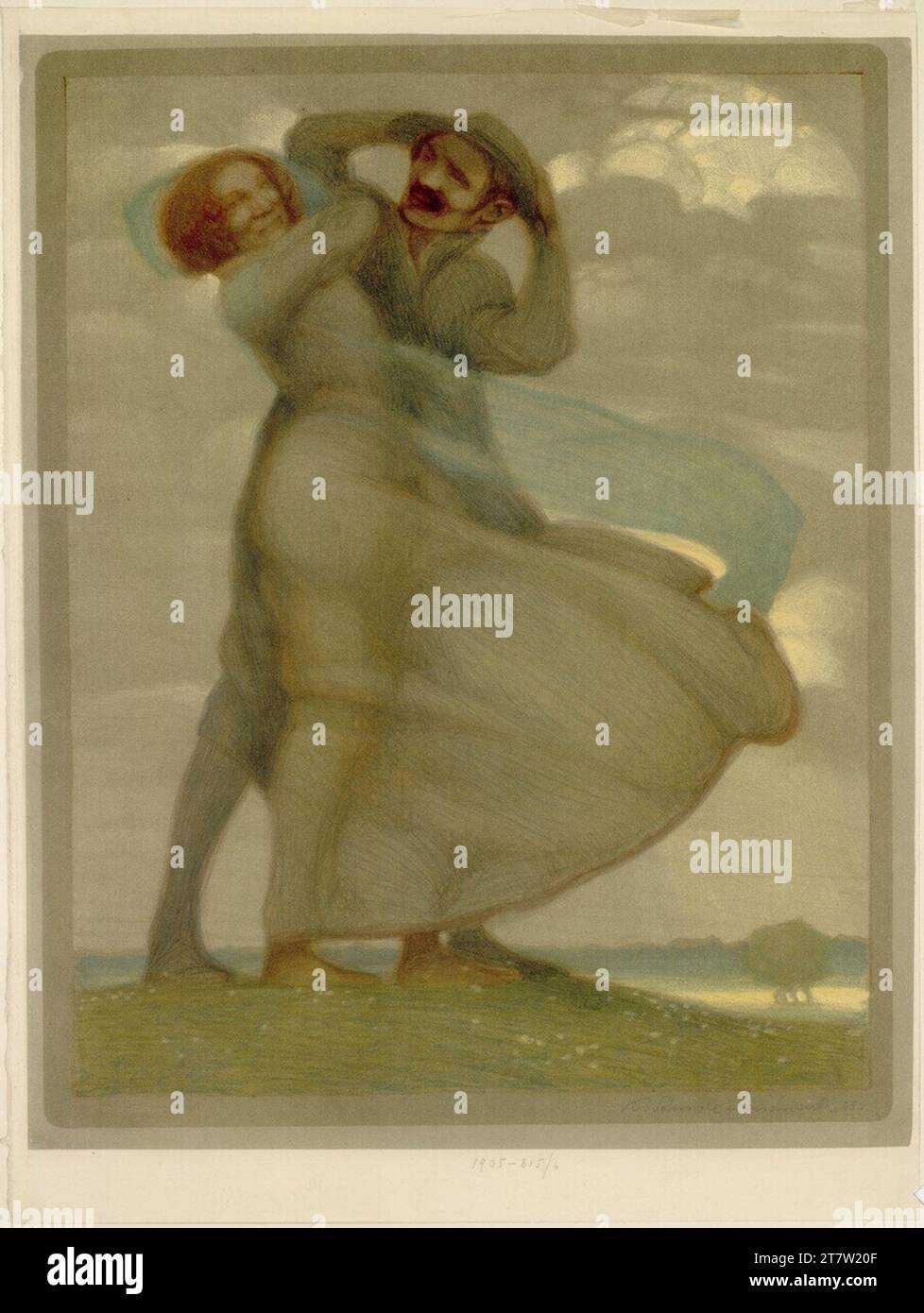 Karl Schmoll von Eisenwerth Peasant pair. Colored woodcut 1905 , 1905