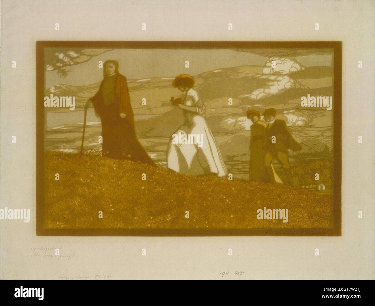 Karl Schmoll von Eisenwerth The walk. Colored woodcut Stock Photo Alamy