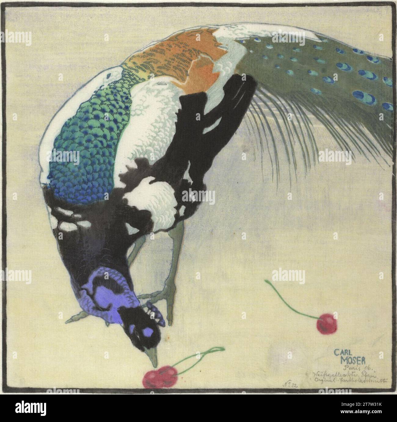 Carl Moser White -spotted peacock. Color cutting on japan paper paper ...