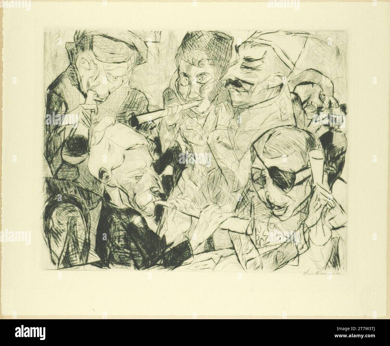 Max Beckmann Prosit New Year (faces). Etching, handmade paper 1917 , 1917 Stock Photo