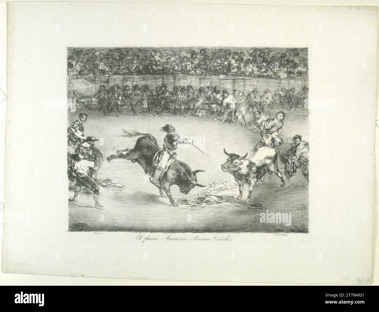 Francisco José de Goya y Lucientes The Bordeaux Bulls: The famous American Mariano Ceballos - Der Berühmte Amerikaner Mariano Ceballos. Lithography 1825 , 1825 Stock Photo