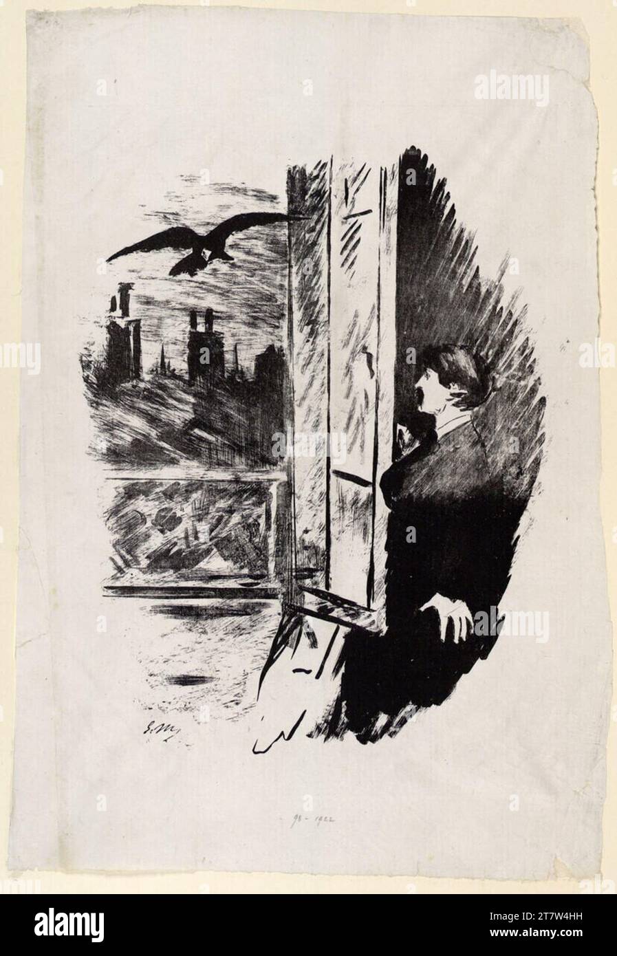 1875 Window Edouard Manet The raven: at the window. Autography; Chinese paper 1875 ...