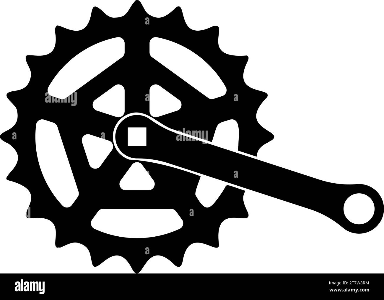 Crankset cogwheel sprocket crank length with gear for bicycle cassette system bike icon black color vector illustration image flat style simple Stock Vector