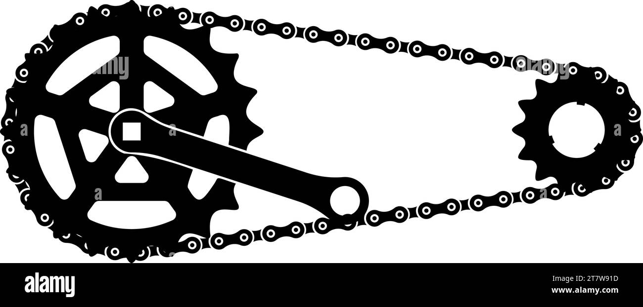 Chain bicycle link bike motorcycle two element crankset cogwheel sprocket crank length with gear for bicycle cassette system bike icon black color Stock Vector
