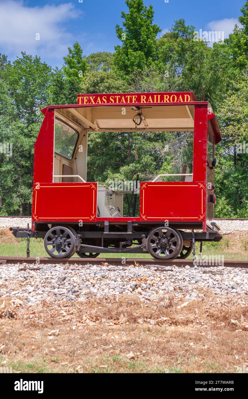 Railcar motorcars from NARCOA (North American Railcar Operators Association) club show their antique railroad motorcars at the 2012 Railfest weekend. Stock Photo