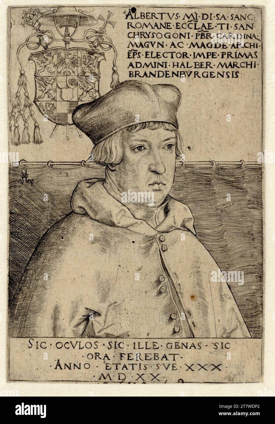 Lucas Cranach d. Ä. Cardinal Albrecht von Brandenburg, Archbishop and Elector of Mainz. Copper engraving print 1520 , 1520 Stock Photo