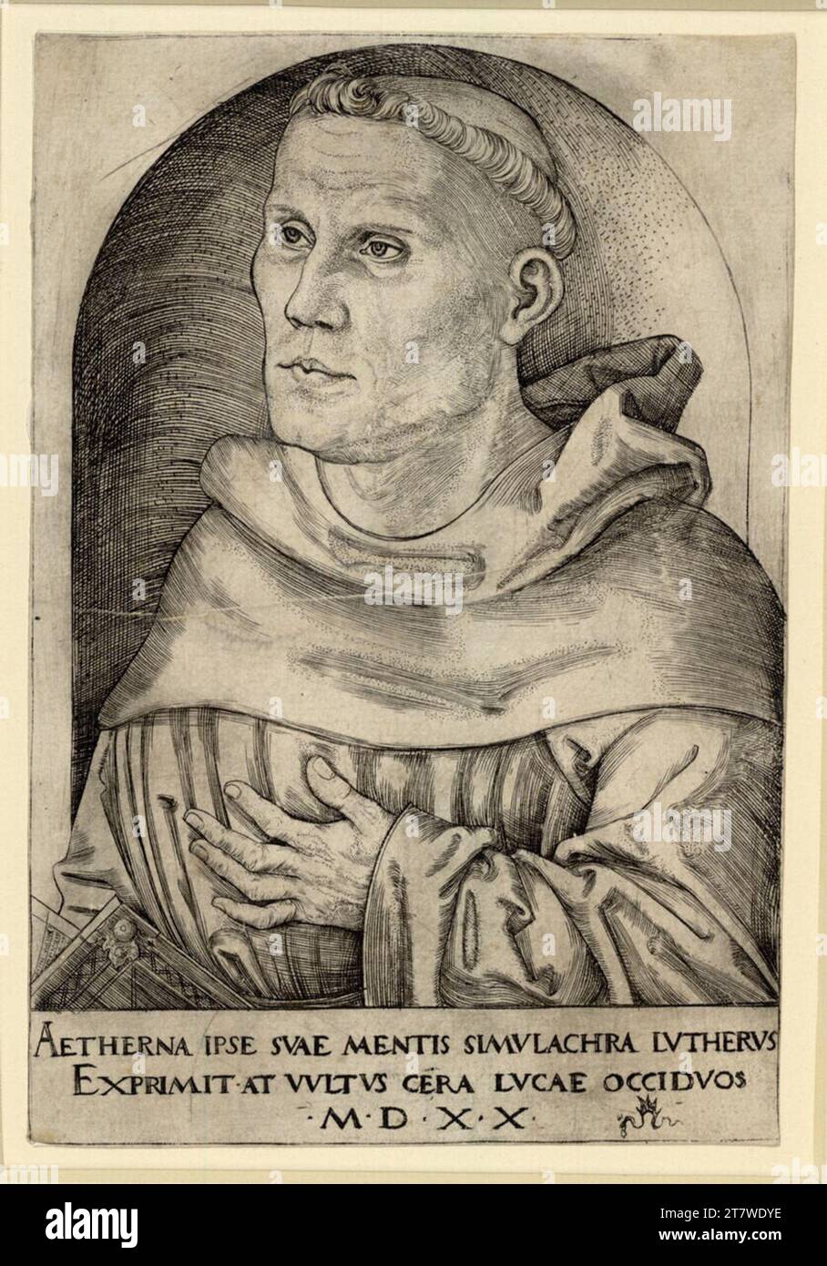 Lucas Cranach d. Ä. Martin Luther as Augustinermönch in the niche. Copper engraving print 1520 , 1520 Stock Photo