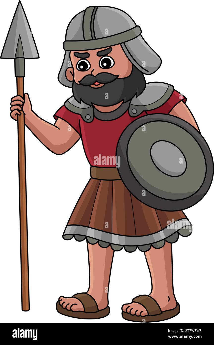 Goliath with a Spear Cartoon Colored Clipart Stock Vector