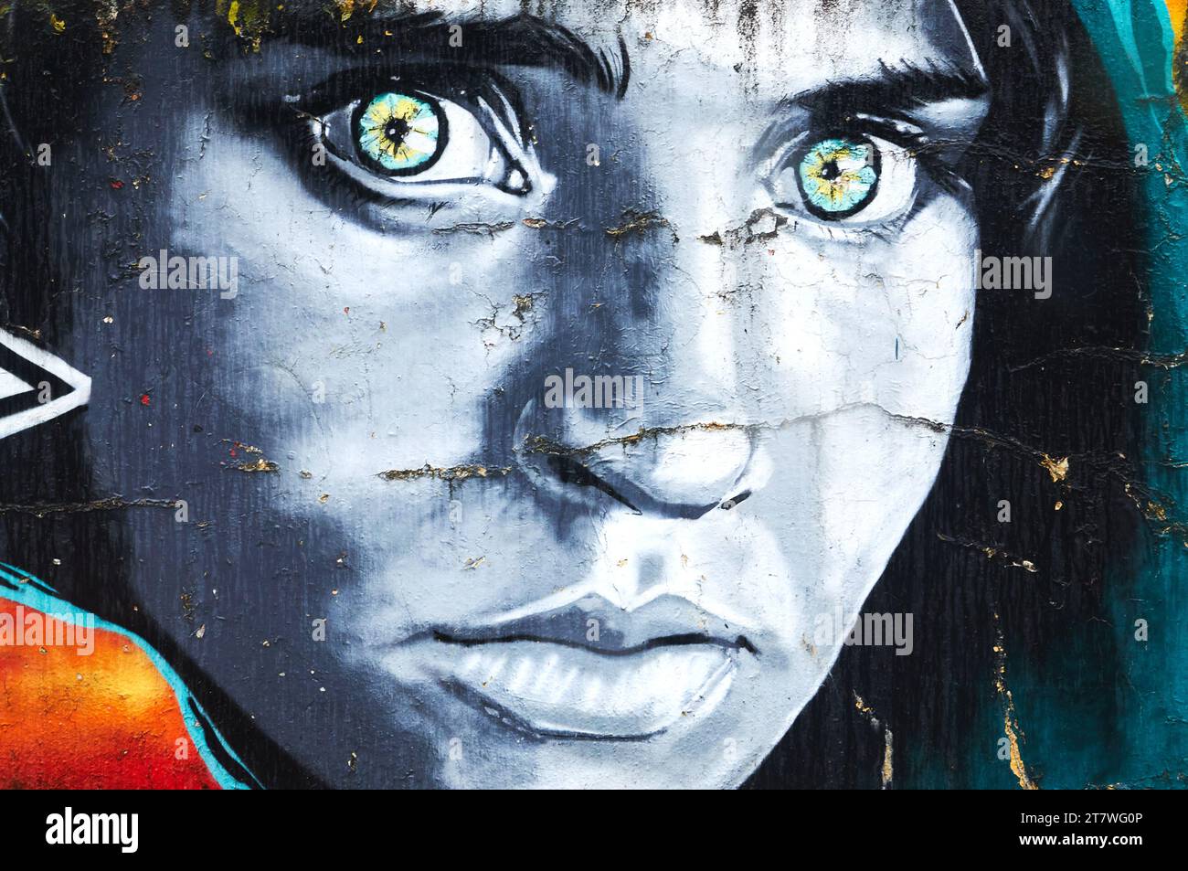 A vivid graffiti rendition of an iconic National Geographic magazine cover transforms urban spaces Stock Photo