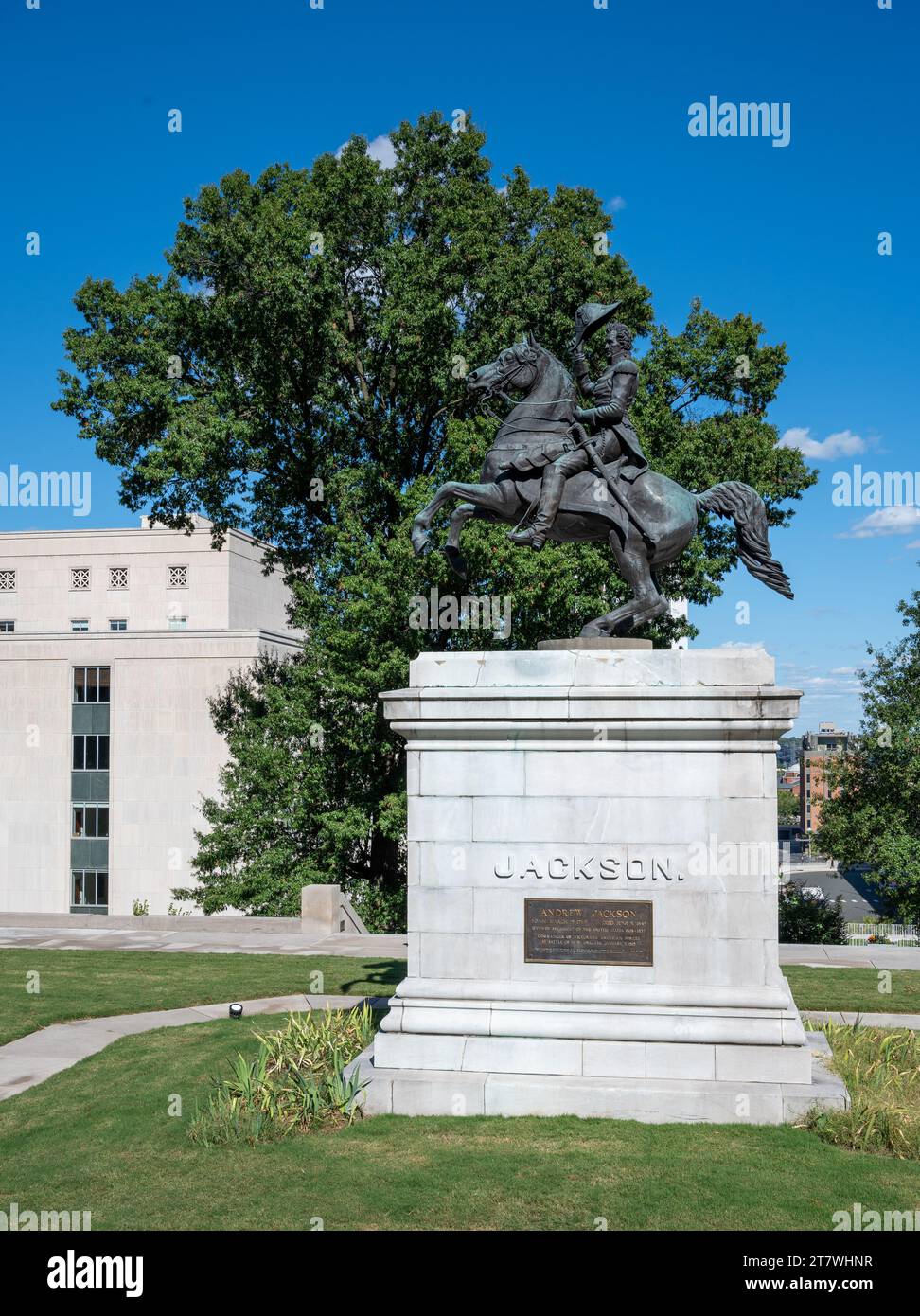 Sculpture of President Andrew Jackson on Horseback on the Grounds of the State Capitol in Nashville, Tennessee Stock Photo