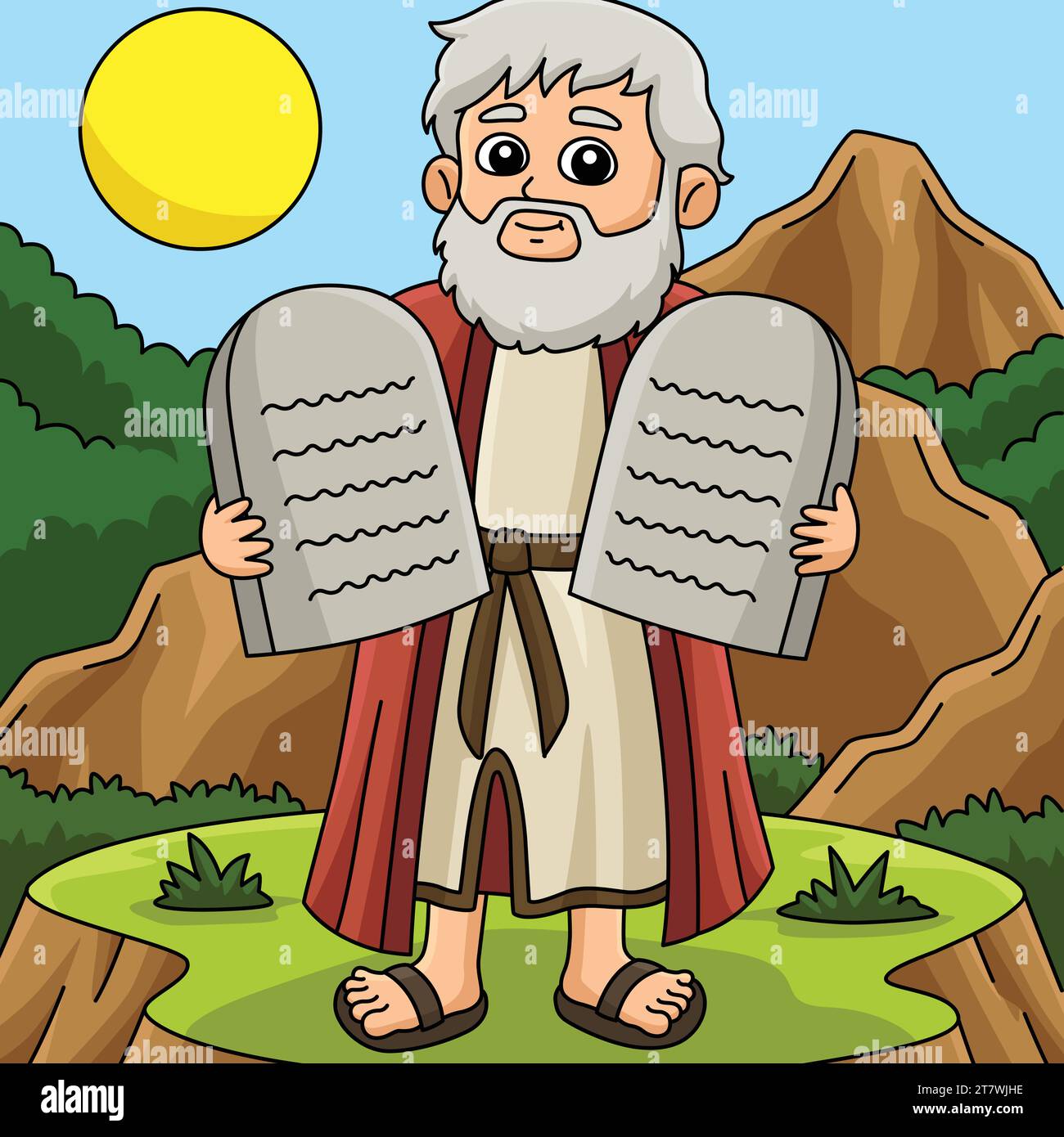 Moses with Tablet of Ten Commandments Colored Stock Vector Image & Art