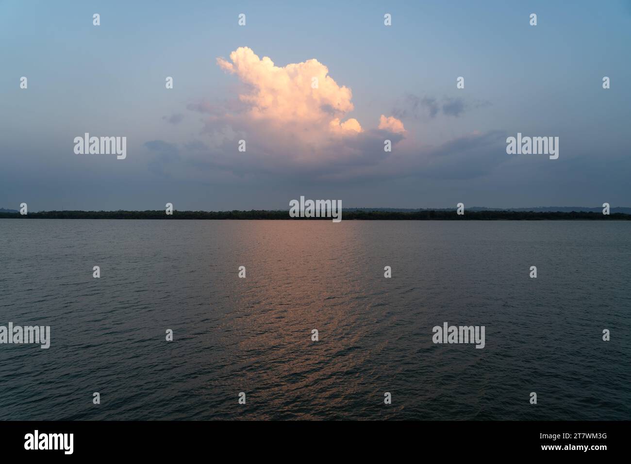 Beautiful view of Xingu river in the Amazon rainforest on sunny summer day at dusk. Para state, Brazil. Concept of nature, ecology, Climate change. Stock Photo