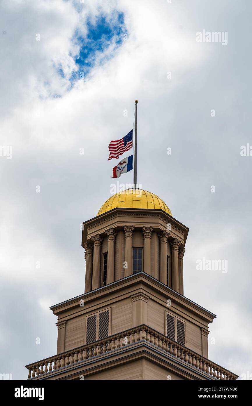 Gold Dome of Old Iowa State Capitol in Iowa City Stock Photo