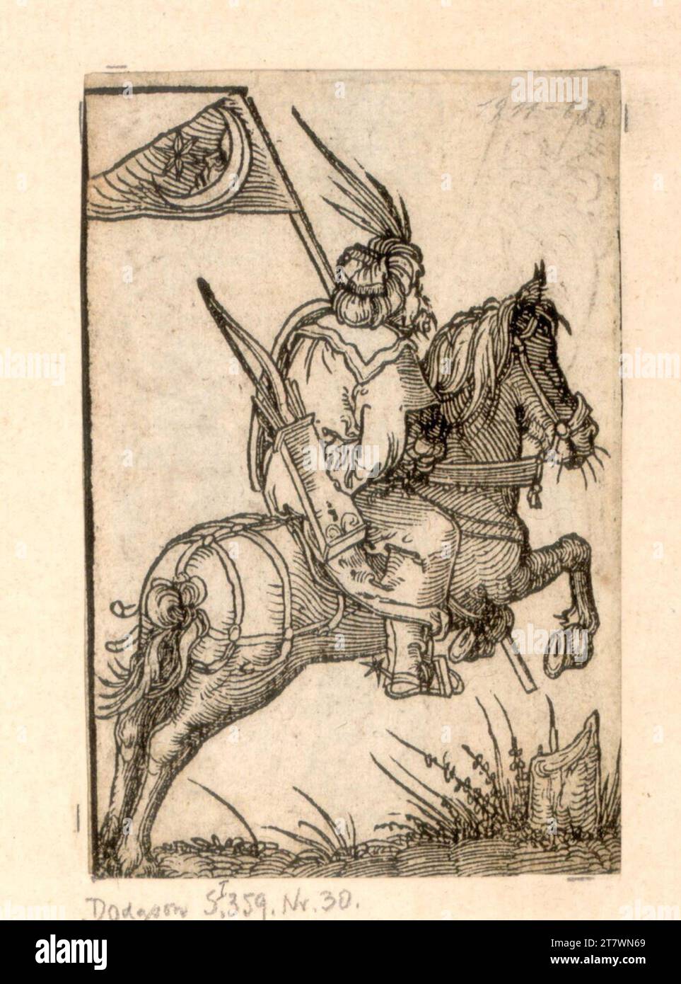 Kölner Meister (School) The oriental rider (woodcut to Aeneas Sylvius Piccolomini, de Asia, Cologne 1531, fol. A8V). Woodcut 1531 , 1531 Stock Photo