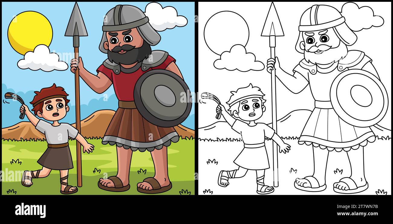 David and Goliath Coloring Page Illustration Stock Vector