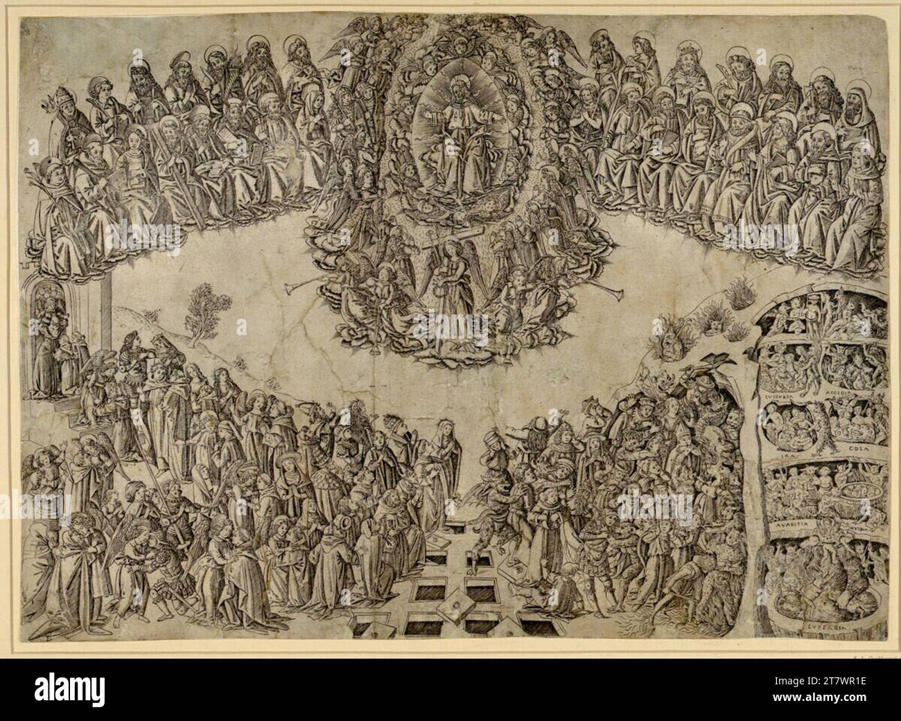Florentinisch breite Manier um 1470 - 1500 The Last Judgement. Copper engraving print zwischen 1470 und 1490 Stock Photo