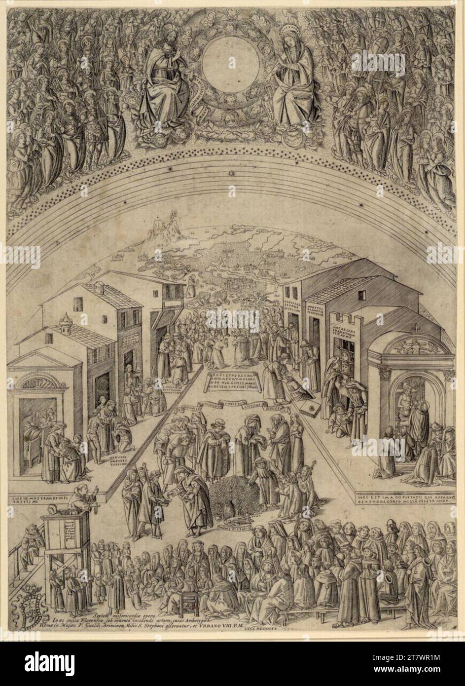 Florentinisch breite Manier um 1470 - 1500 Saint Mark and the works of grace. Copper engraving print zwischen 1474 und 1490, (gedruckt 1632) Stock Photo