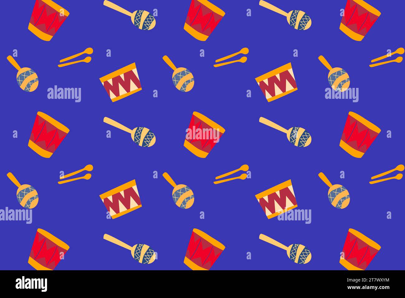 musical maraca and drum seamless pattern  Stock Vector