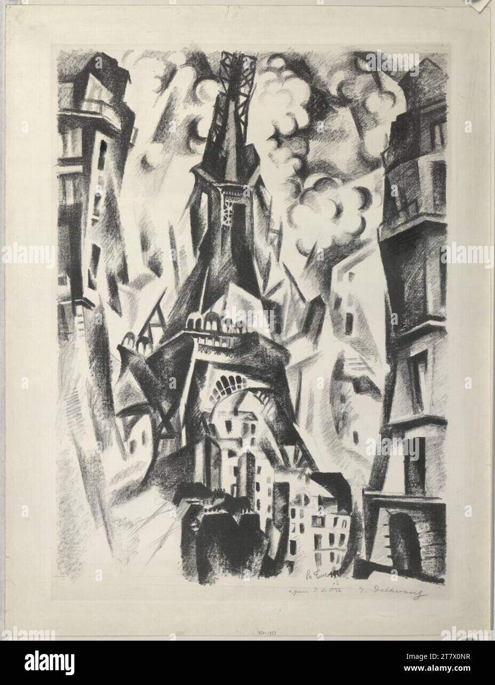 Robert Delaunay Eiffel tower. Lithograph; chalk 1919 , 1919 Stock Photo