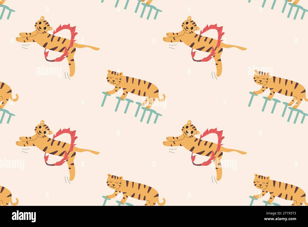cartoon tiger animal - circus seamless pattern Stock Vector