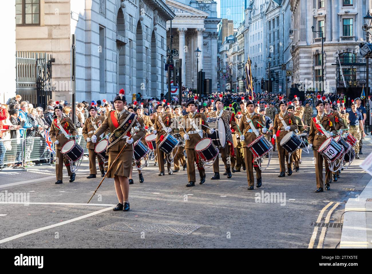 Mill Hill School Combined Cadet Force band at the Lord Mayor's Show procession 2023 in Poultry, in the City of London, UK Stock Photo