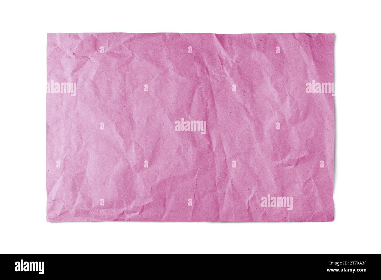Pink crumpled rectangle sheet of paper with smooth edge isolated on ...