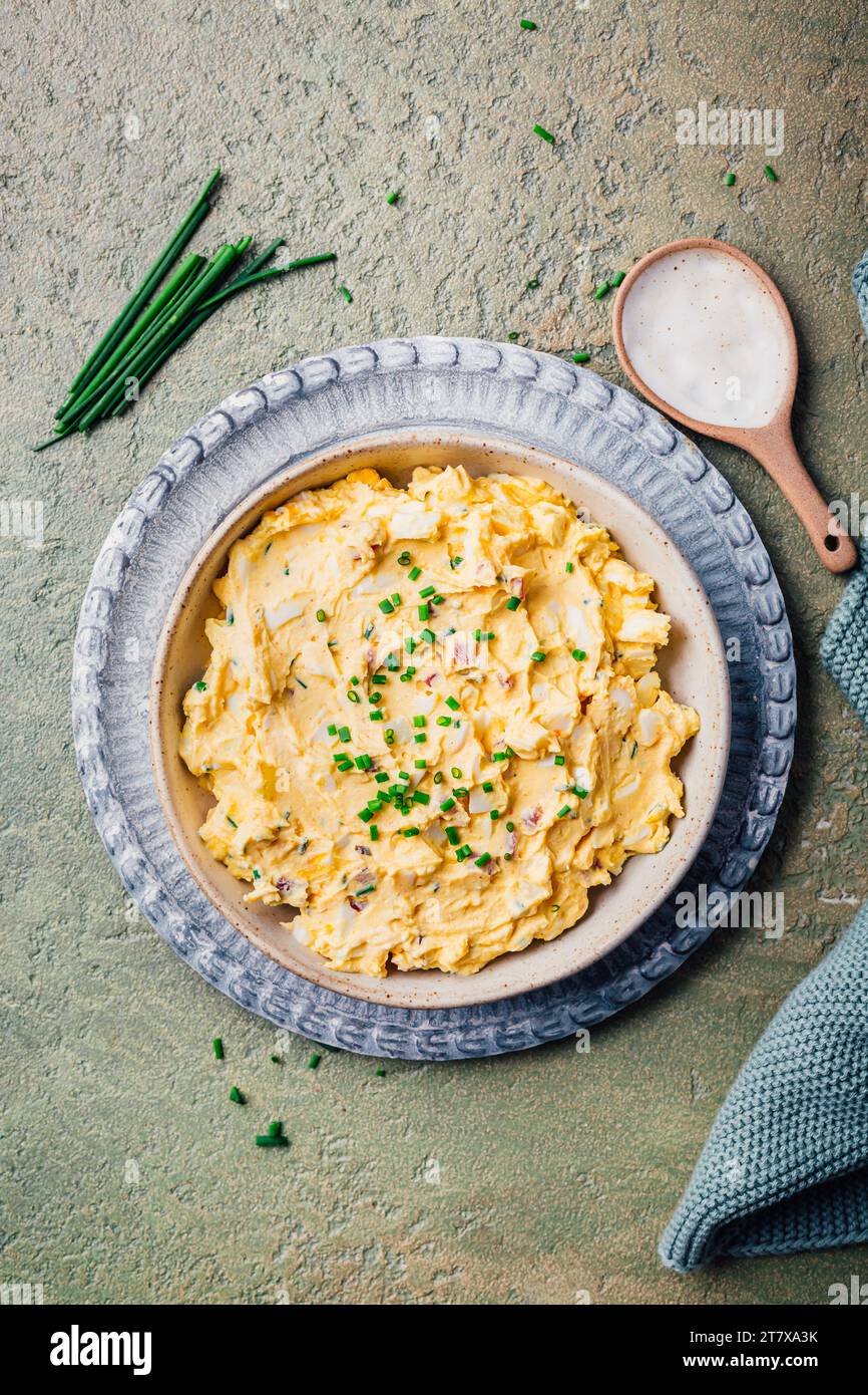 Egg spread with cream cheese, egg and chives Stock Photo