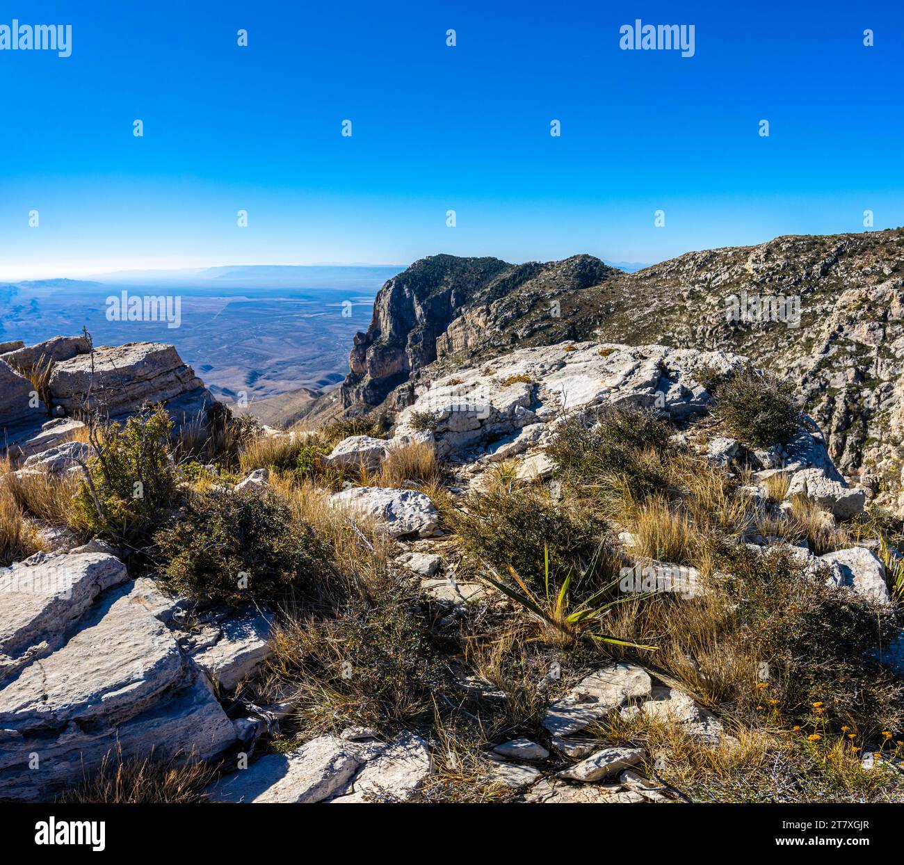 Overlooking El Capitan Above The Chihuahua Desert Near The Guadalupe Peak Trail, Guadalupe Mountains National Park, Texas, USA Stock Photo