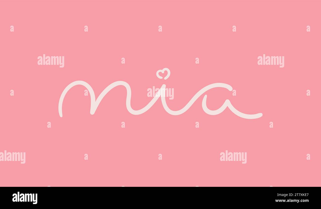 Female name Mia. Handwritten lettering calligraphy Girl name. Vector illustration Stock Vector