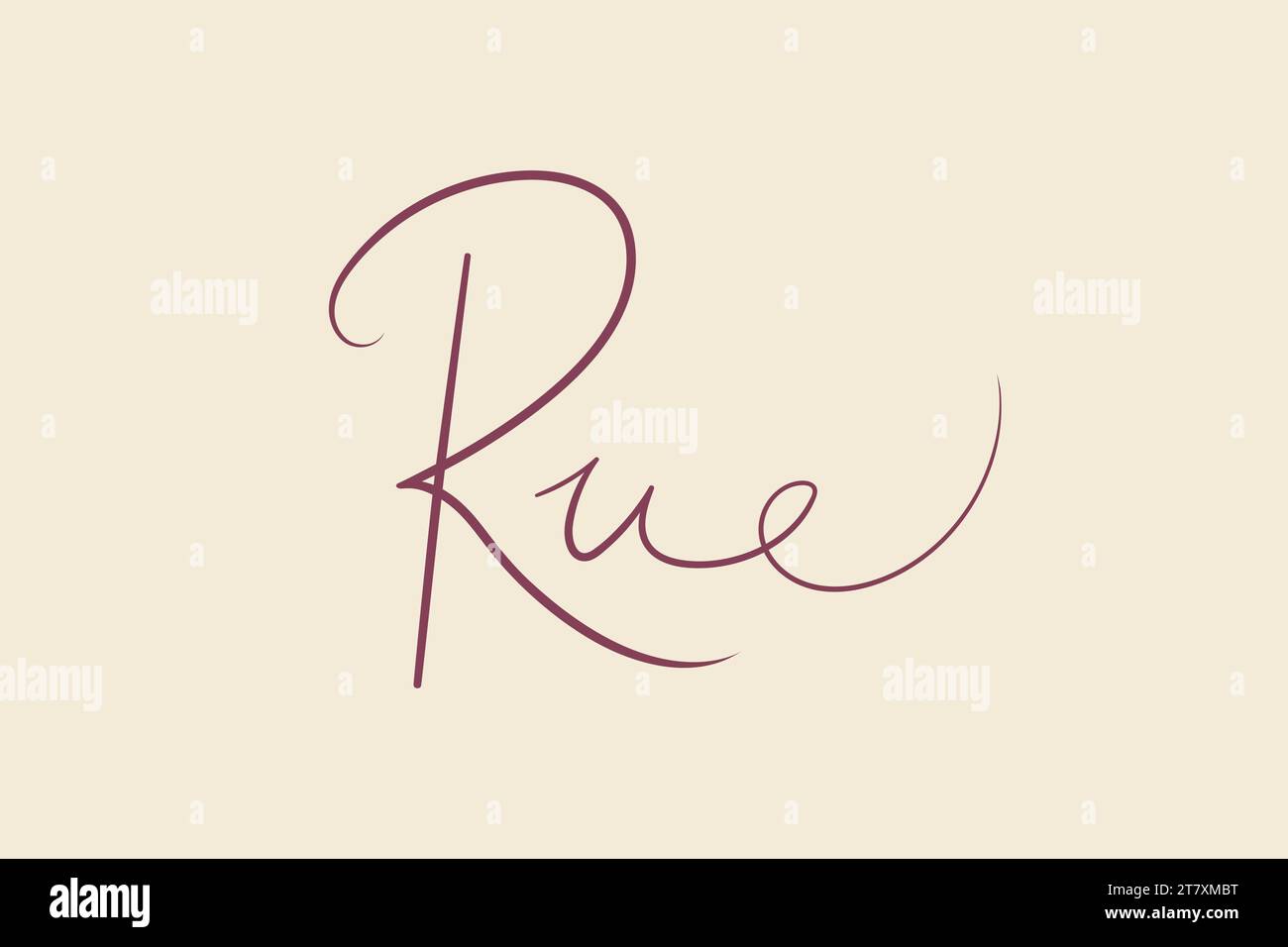 Female name Rue. Handwritten lettering calligraphy Girl name. Vector
