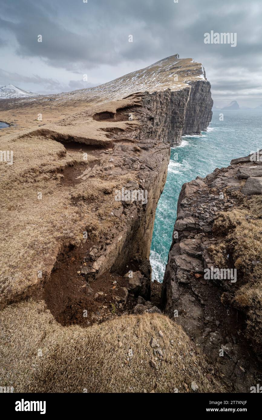 Cliff view, Vagar Island, Faroe Islands, Denmark, Europe Stock Photo