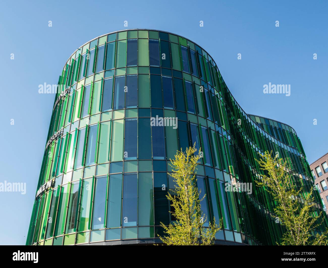 Modern architecture with the green Glass Vase, Malmo, Sweden ...