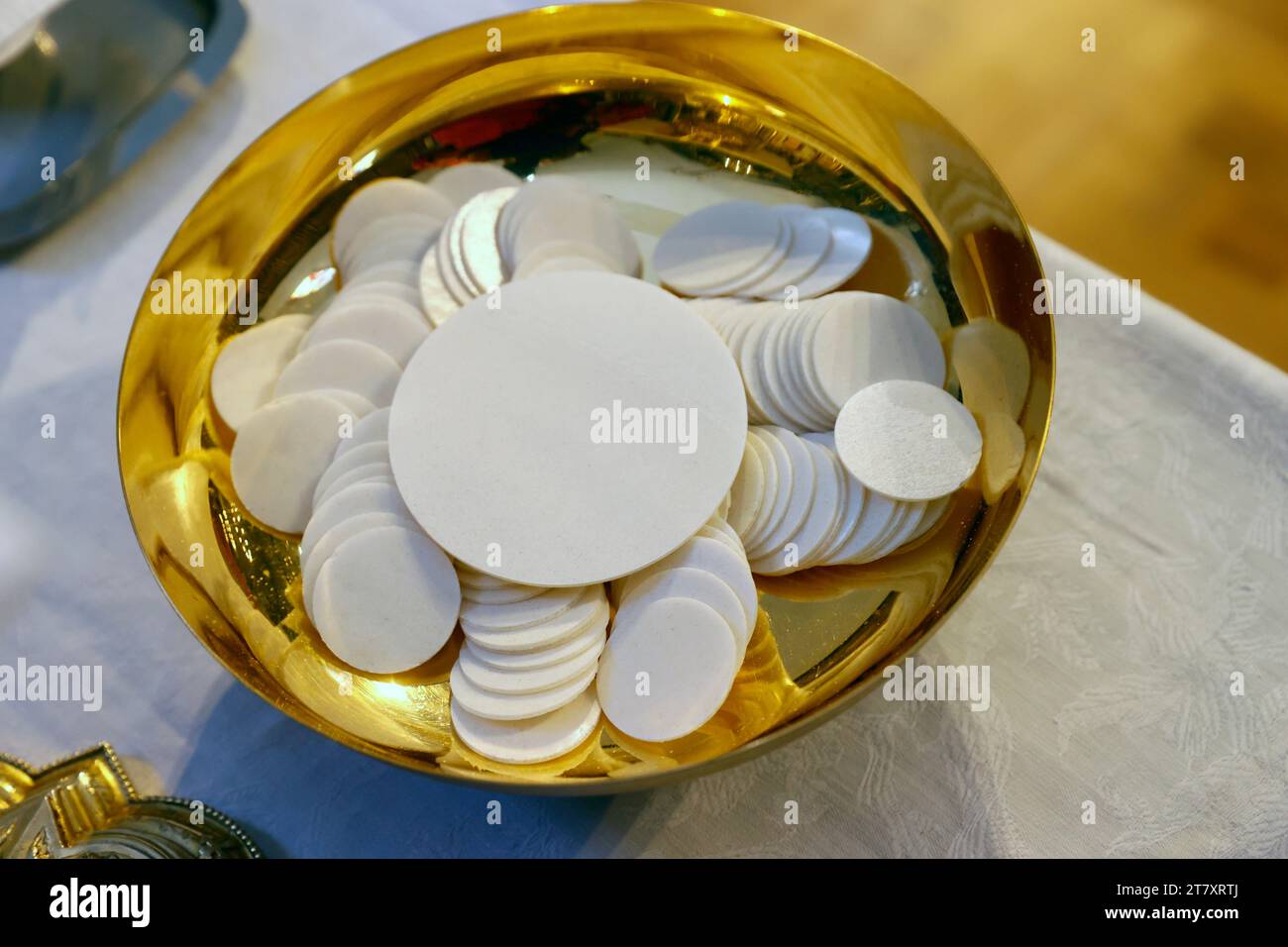 Eucharist table, Catholic Mass, Saint-Gervais baroque church, Saint-Gervais, Haute-Savoie, France, Europe Stock Photo
