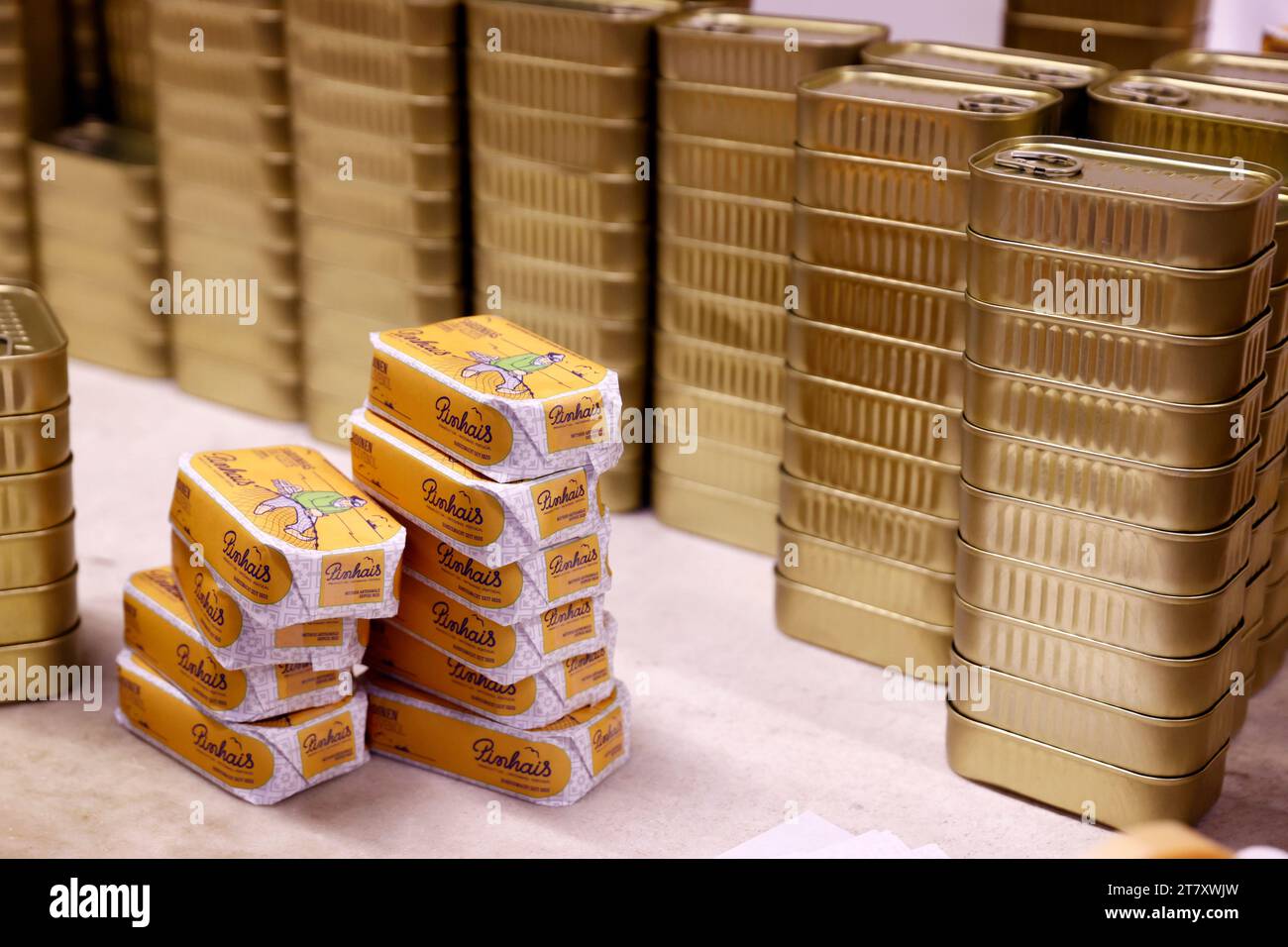 Tins of sardines, Pinhais, one of the oldest canned fish industry, Matosinhos. Tins of sardines, Portugal, Europe Stock Photo