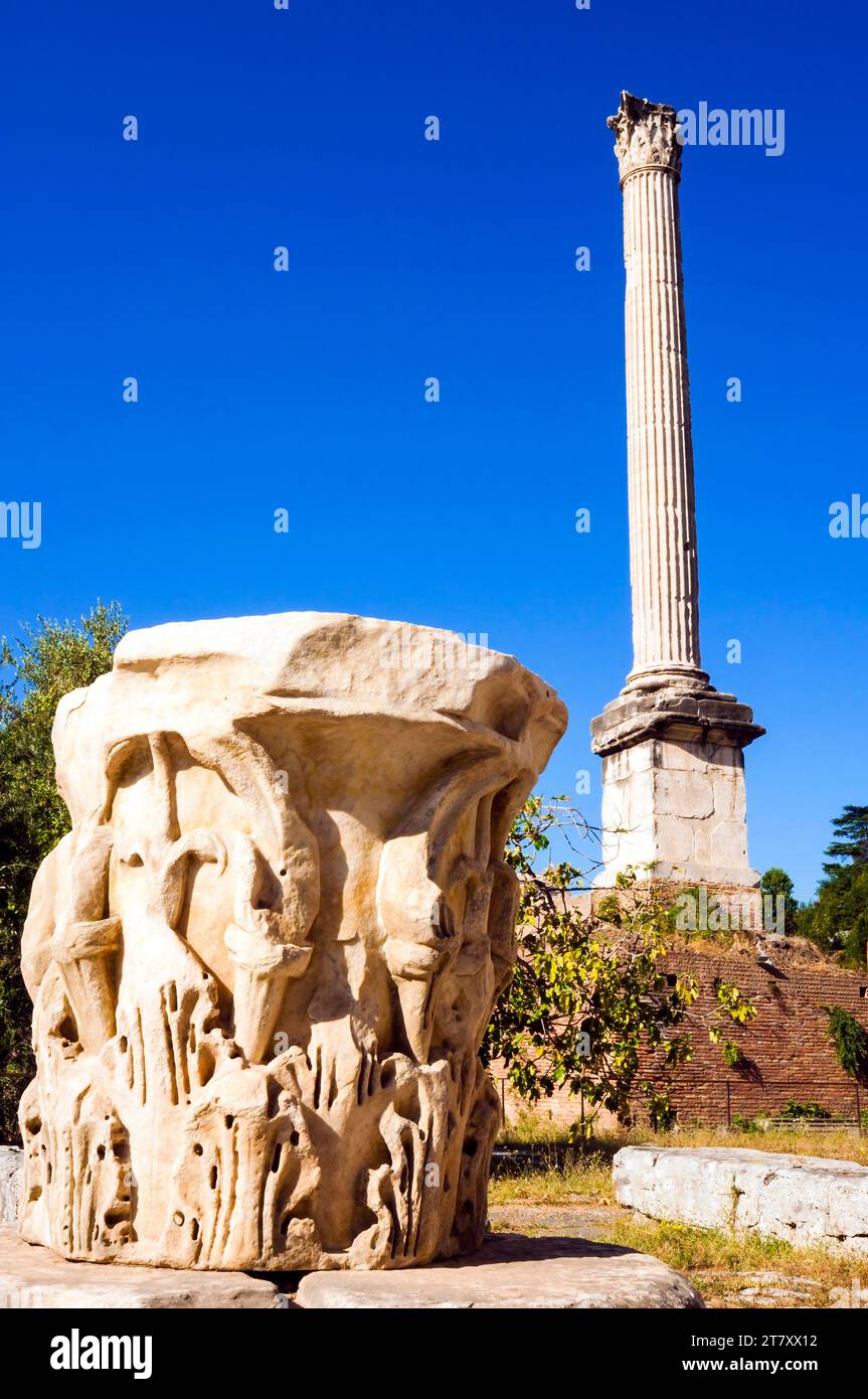 Corinthian capital and Column of Phocas, Roman Forum, UNESCO World Heritage Site, Rome, Latium (Lazio), Italy, Europe Stock Photo