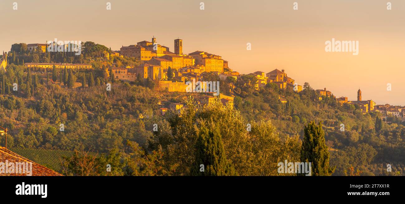 View of sunrise at hilltop medieval town of Montepulciano, Province of Siena, Tuscany, Italy, Europe Stock Photo