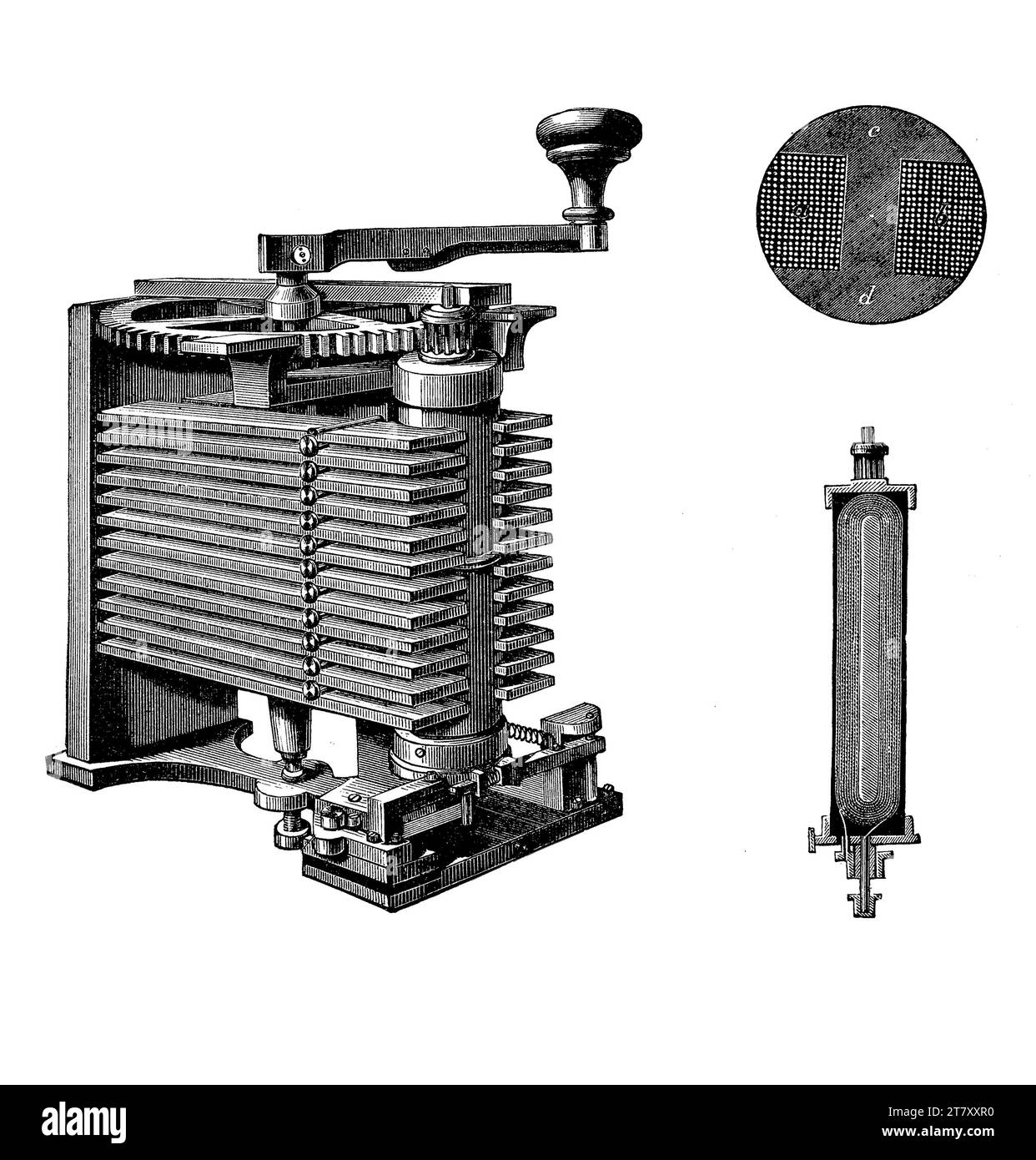 Cylinder induction machine, electric generator with a double-T armature winding by Werner von Siemens, 19th century Stock Photo