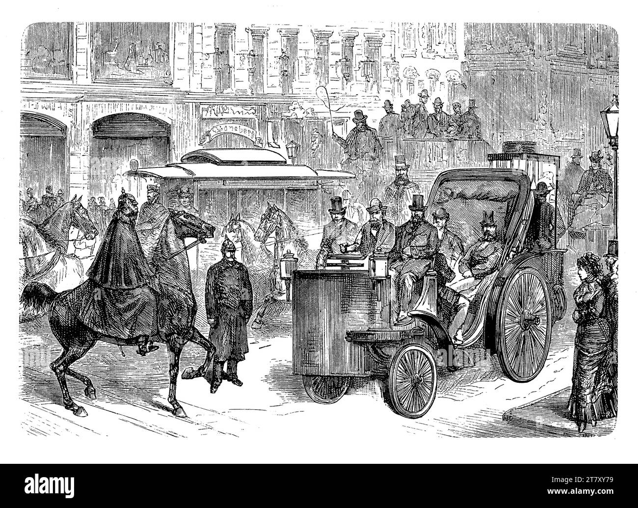 Bollesche steam cab on Friedrichstrasse in Berlin, 1880 Stock Photo